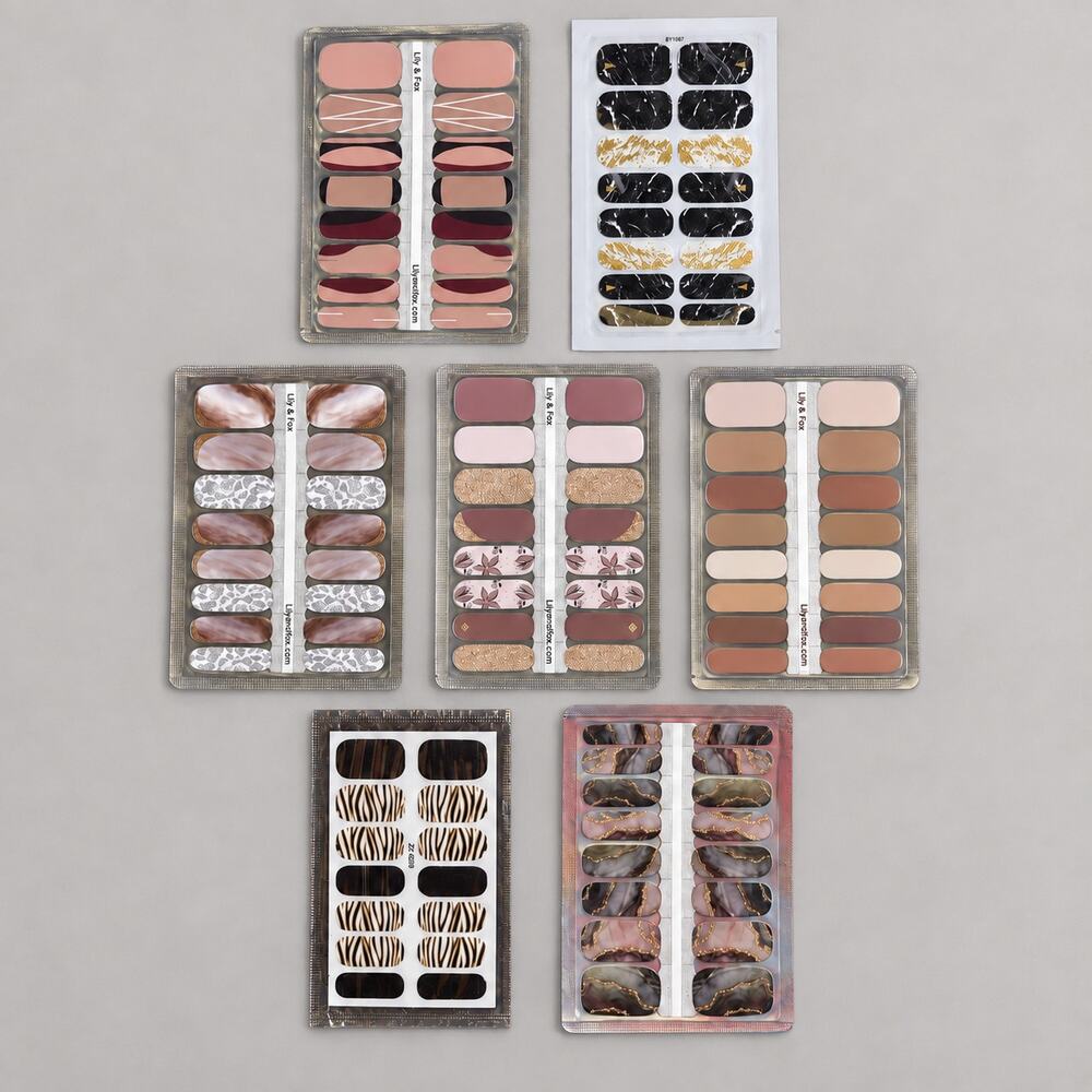 Fall Neutrals Gold Nail Wrap Lot 7 Sets Polish Strips